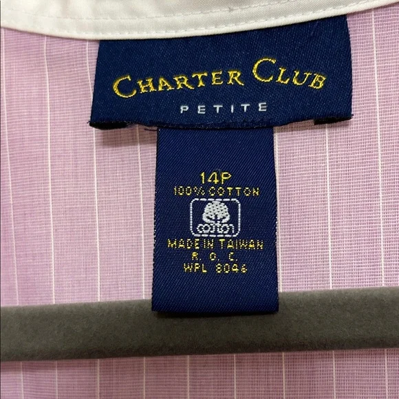 Charter Club Lavender Button-Down Shirt with White Pin Stripes Y2K Cotton Hi-Lo - Picture 13 of 14